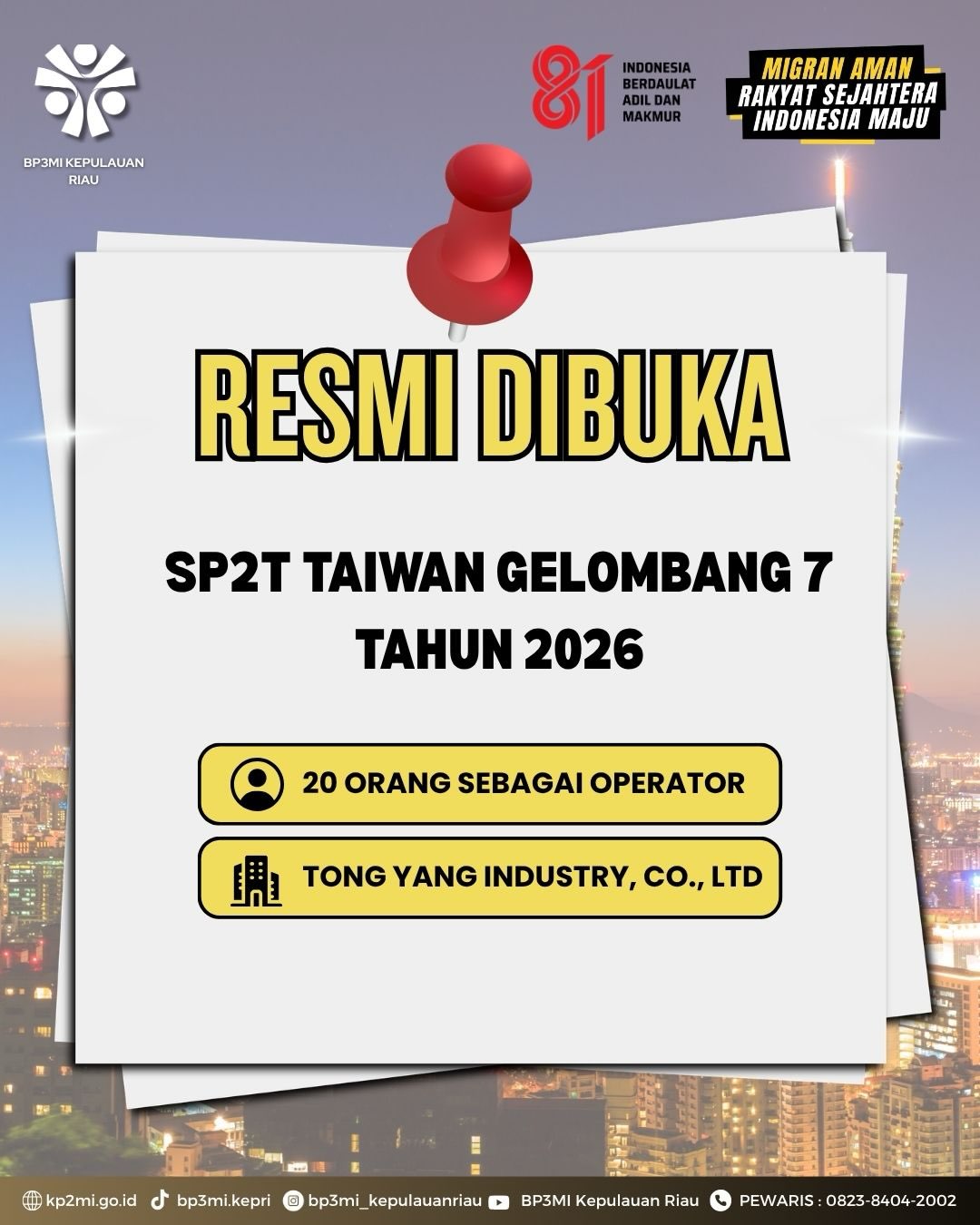 Informasi Pendaftaran SP2T Taiwan Gelombang 7 Tahun 2026